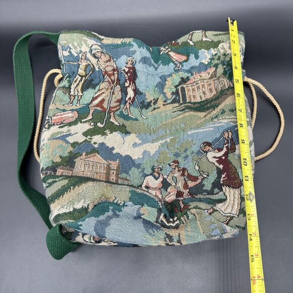 Vintage Tapestry Golf Bucket Bag Handbag Set Green Lady Golfer 1990s Dee Dee - Picture 16 of 16